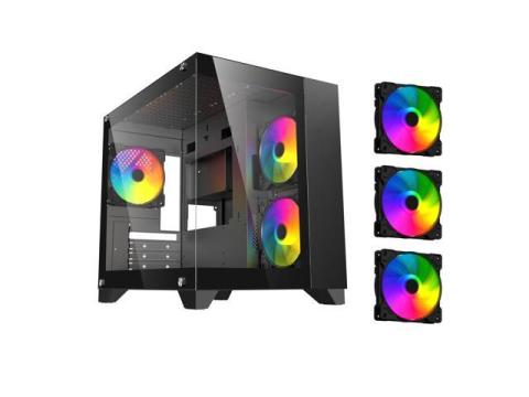 DIYPC ARGB-Q1.V2-BK Black USB3.0 Tempered Glass Micro ATX Gaming Computer Case w/ Dual Tempered Glass Panel and 3 x ARGB 120mm Fans (Pre-Installed)