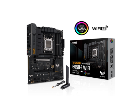 ASUS TUF GAMING B650-E WIFI AMD B650 AM5 ATX motherboard, DDR5, 8+2 teamed power stages, PCIe 5.0, a PCIe 5.0 M.2 slot, Realtek 2.5 Gb Ethernet, Wi-Fi 6E, HDMI, DisplayPort, front USB 20Gbps Type-C
