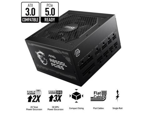 MSI - MAG A850GL PCIE5, 80+ GOLD Fully Modular Gaming PSU, 12V-2x6 Cable,ATX 3.1 & PCIE 5.1 Ready, 850W Power Supply, 10 Year Warranty