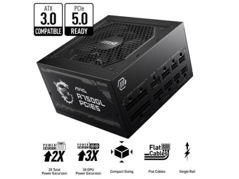 MSI - MAG A750GL PCIE5, 80+ GOLD Fully Modular Gaming PSU, 12V-2x6 Cable, ATX 3.1 & PCIE 5.1 Ready, 750W Power Supply, 10 Year Warranty