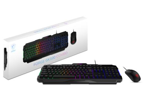 MSI Forge GK100 Combo – Gaming RGB Keyboard & Mouse Set, 19-Key Anti-Ghosting, 6400 DPI Optical Sensor, 6-Mode RGB, up to 6,400 DPI, Black