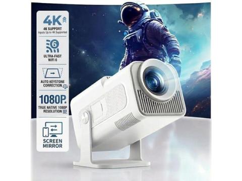 WOLFANG 4K Support Mini Projector, 26000 Lumen WiFi 6 Portable Projector with 50% Zoom, 180 Rotatable Smart Home Projector Compatible with TV Stick/iOS/Android/PC/PS5/HDMI/AV