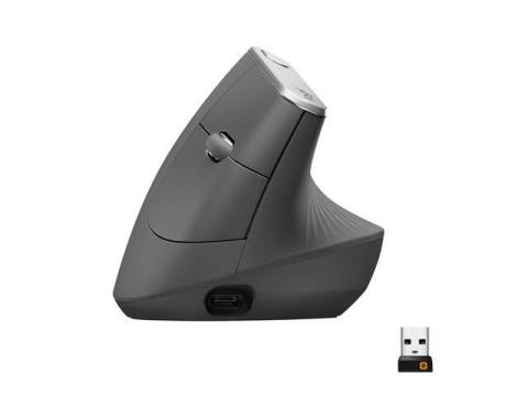 Logitech MX Vertical Wireless Mouse – Advanced Ergonomic Design Reduces Muscle Strain, Control and Move Content Between 3 Windows and Apple Computers (Bluetooth or USB), Rechargeable, Graphite