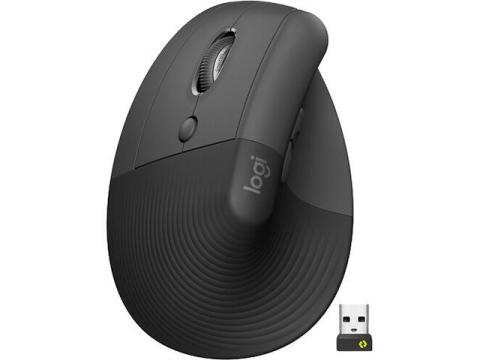 Logitech Lift Left Vertical Ergonomic Mouse, Left-handed, Wireless, Bluetooth or Logi Bolt USB, Quiet clicks, 4 buttons, compatible with Windows/macOS/iPadOS, Laptop, PC - Graphite
