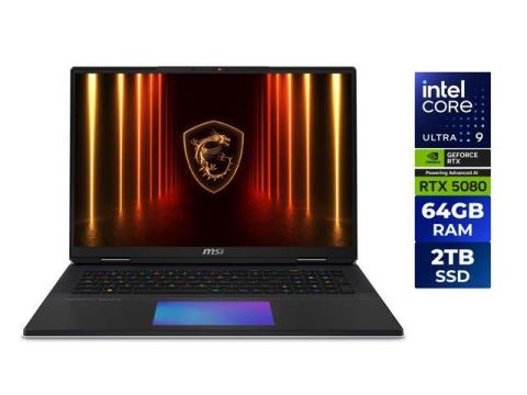 MSI Titan 18 HX AI A2XWIG-632US 18" Gaming Notebook - Intel Core Ultra 9 285HX (2.10 GHz) - 64 GB - 2 TB SSD - Windows 11 Pro - NVIDIA GeForce RTX 5080 16 GB - Webcam - Wi-Fi 7  TITAN18HXA2632