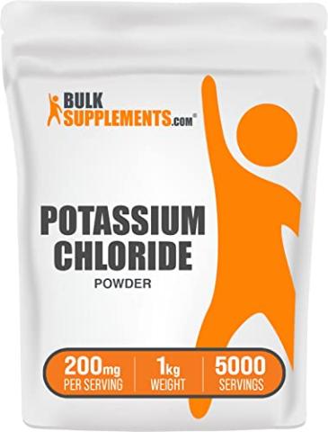 BulkSupplements.com Potassium Chloride Powder - Potassium Supplement Powder, Potassium Chloride Salt Substitute, Pure Potassium - Potassium Salt, Gluten Free, 200mg per Serving, 1kg (2.2 lbs)