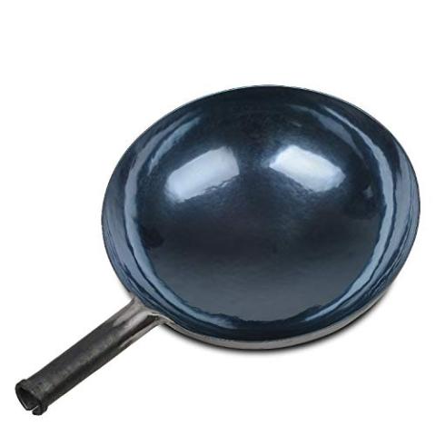 ZhenSanHuan Chinese Hand Hammered Iron Woks and Stir Fry Pans, Non-stick, No Coating, Less Oil, 章丘铁锅，Carbon Steel Pow (Seasoned 32CM)