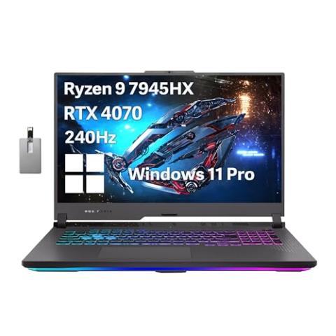 ASUS ROG Strix G17 Gaming Laptop, 17.3" QHD 240Hz, AMD Ryzen 9-7945HX(16 cores), NVIDIA GeForce RTX 4070 GPU, 64GB DDR5 RAM, 4TB SSD, Backlit Keyboard, WiFi 6, Win 11 Pro, Gray, 32GB Hotface USB Card