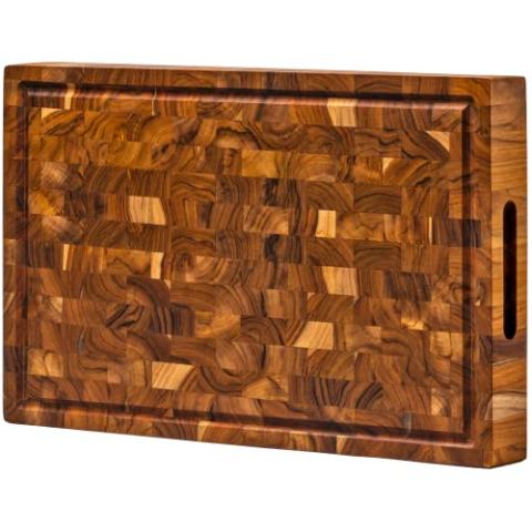 Large End Grain Butcher Block Cutting Board [1.5" Thick]. Made of Teak Wood and Conditioned with Beeswax, Linseed Oil & Lemon Oil. 17" x 11" Chopping Board by Ziruma.
