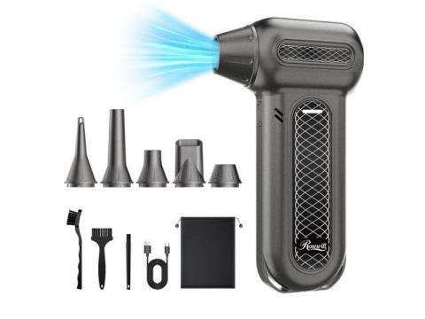 Rosewill Electric Air Duster - 130,000 RPM Super Power Cordless Compressed with Turbo Mode, 4-Gear Adjustable Mini Blower with Fast Charging, Inflation and Suction, Dust Blower for Computer, Keyboard