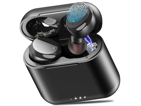 TOZO T6 True Wireless Earbuds Bluetooth Headphones Touch Control with Wireless Charging Case IPX8 Waterproof  Stereo Earphones in-Ear Built-in Mic Headset, Premium Deep Bass for Sport, Black