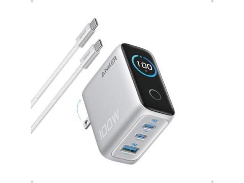 Anker Charger, 100W Max Ultra-Compact 3-Port GaN USB C Charger Block with Smart Display and Touch Control, Fast Wall Adapter for iPhone 17/16 Series, iPad, MacBook (Include Charge Cable, Non-Battery)