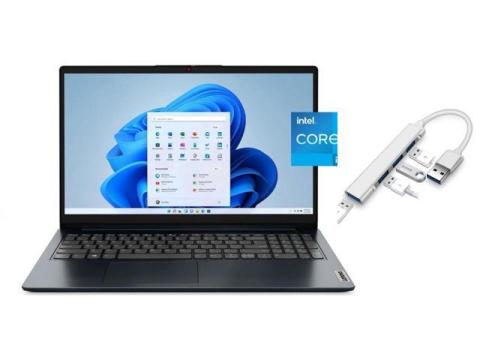 Lenovo IdeaPad 1i 15.6 inch FHD Laptop | Intel Core i5-1235U | Intel Iris Xe Graphics | HDMI | Abyss Blue| 8GB RAM | 256GB SSD | Windows 10 S | Bundle with USB 3.0 Hub
