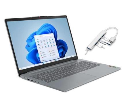 Lenovo IdeaPad Slim 3i 15.6" Laptop | Intel Processor N100 | Intel UHD Graphics | Webcam | Artic Grey | 4GB RAM DDR5 | 128GB SSD | Windows 11 S | Bundle with USB 3.0 Hub