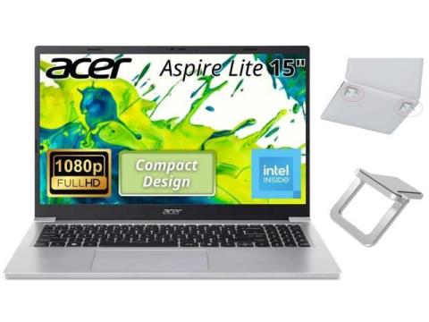 Acer Aspire Lite 15 Laptop 15.6" FHD IPS|Intel Core 3 Series 1 N350|Integrated Graphics| Silver|Copilot AI| 8GB RAM | 128GB SSD |Windows 11 S |Bundle with Laptop Stand