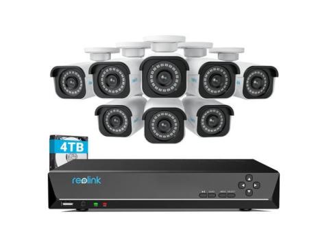Reolink 4K Security Camera System, 8pcs H.265 4K PoE Security Cameras Wired with Basic Person Vehicle Detection, 8MP/4K 16CH NVR with 4TB HDD for 24-7 Recording - RLK16-800B8