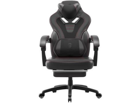 Dowinx Gaming Chair with Footrest, Ergonomic Massage Game Chair for Adults, Heavy-Duty PC Computer Chair with Massage Lumbar Support, Adjustable Recline and Storage Pouch For Home Office, Black