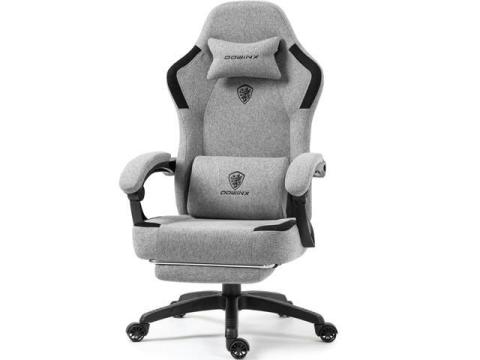 Dowinx Fabric Gaming Chair with Pocket Spring Cushion,Grey,Breathable Computer Chair with Lumbar Support and Footrest,High Back Game Office Chair for Adult,LS-6657K01