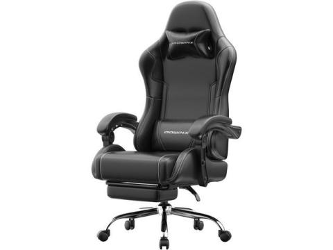 Dowinx Ergonomic Gaming Chair with Footrest, Reclining Office Chair with Massage Lumbar Support, Adjustable Height & Headrest Pillow, Heavy Duty 330lbs, Comfortable for Streaming Long Gaming