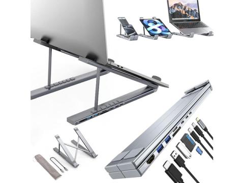 USB C Laptop Docking Station Stand, USB C Dock Tablet Stand, 8 in 1 USB C Hub with 4K HDMI, 2 USB 3.0, PD 100W, Universal Dock Station for MacBook Pro/Air/Dell/HP/Surface/Lenovo, Plug and Play