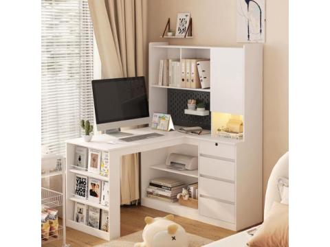 L Shaped Desk with Charger,Computer Desk with Drawers,Bookshelf, with LED Light,Modern Corner Desk,Home Office Desk,L-Shaped Study Table Writing Desk,Corner Gaming Computer Desk with Storage