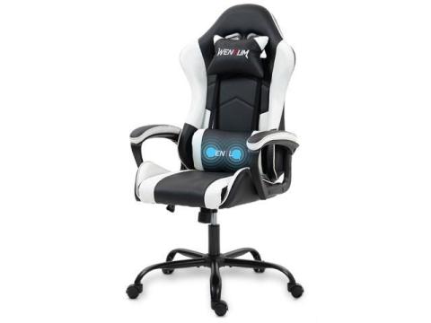 Fantasylab Ergonomic Gaming Chair Racing Style Office Chair, Computer Desk Chair, Swivel Reclining PU Leather PC Gamer Chair, White