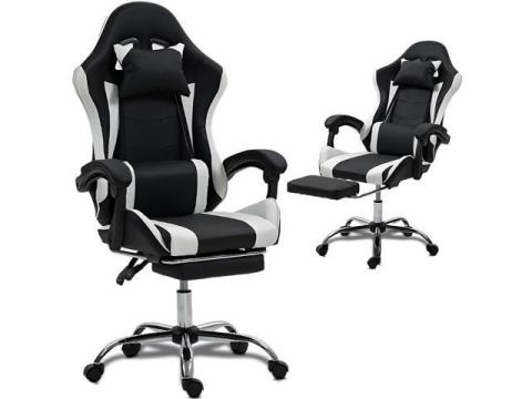 Fantasylab Gaming Chair with Massage Lumbar Support Ergonomic Video Game Chair for Adults, Adjustable Headrest & Footrest, 90-135° Recline, 360° Swivel