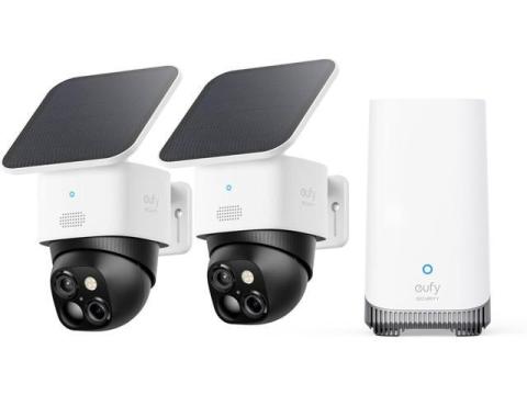 eufy Security SoloCam S340 2-Cam Kit (HomeBase S380), Solar Security Camera, Wireless Outdoor Camera, 360° Pan and Tilt Surveillance, No Blind Spots, 2.4 GHz Wi-Fi, No Monthly Fee