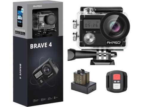 AKASO Brave 4 4K30fps 20MP WiFi Action Camera Ultra Hd with EIS 131ft Waterproof Camera Remote Control 5xZoom Underwater Camcorder with 2 Batteries and Helmet Accessories Kit