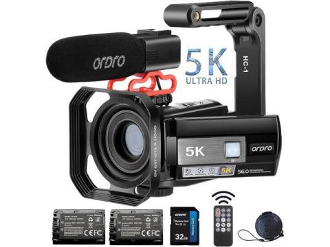 ORDRO 5K Video Camera Camcorder 56MP UHD WiFi IR Night Vision Vlogging Camera for YouTube, 18X Digital Zoom Touch Screen Vlog Camera with External Mic, Stabilizer, 32GB SD Card, 2 Batteries