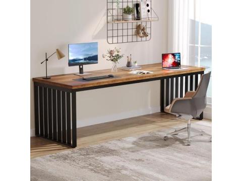Tribesigns 78.74" Extra Long Computer Desk for 2 Person, Double Long Desk with Heavy Duty Metal Frame, Double Workstation Study Table for Home Office (Without Chair) (Brown & Black)