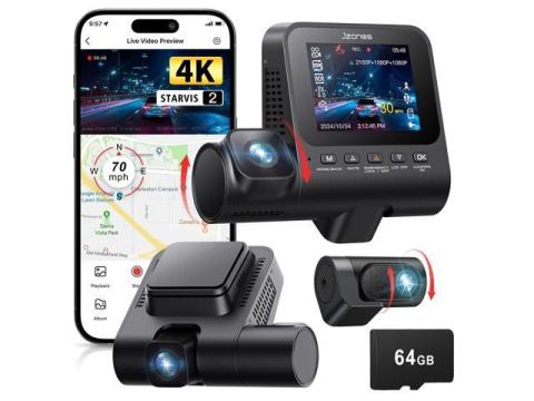 KEHIPI Dash Cam Front and Rear: 4K+1080P+1080P 3 Channel Dash Camera for Cars, STARVIS 2 Sensor Dash Camera with HDR Night Vision, 24H Parking Mode Car Camera with GPS, Free 64GB Card