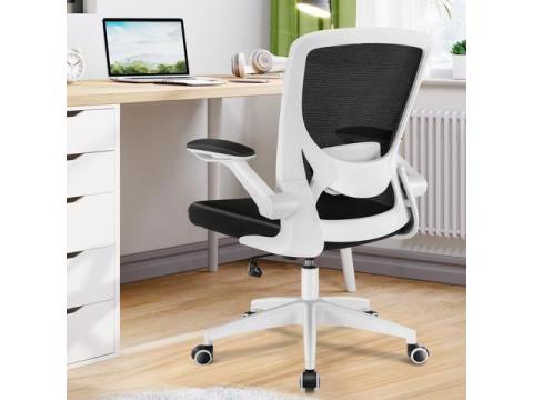 Primy Ergonomic Office Chair, Breathable Mesh Desk Chair, Lumbar Support Computer Chair with Wheels and Flip-up Arms, Swivel Task Chair, Adjustable Height Home Gaming Chair White