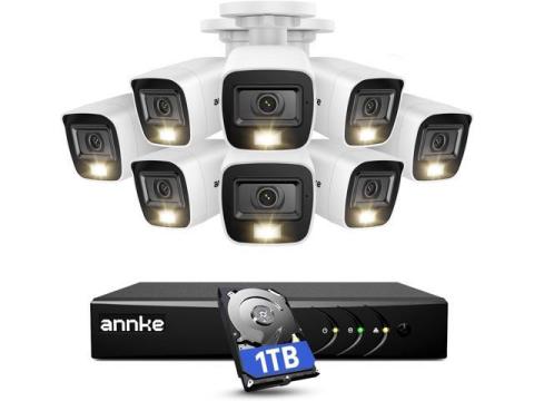 Home Wired Camera Security System with Audio, 8CH 3K Lite H.265+ AI DVR with 1 TB Hard Drive and 8 X 1080P IP67 Weatherproof Cameras with Dual Light, Human/Vehicle Detection, Color Night Vision