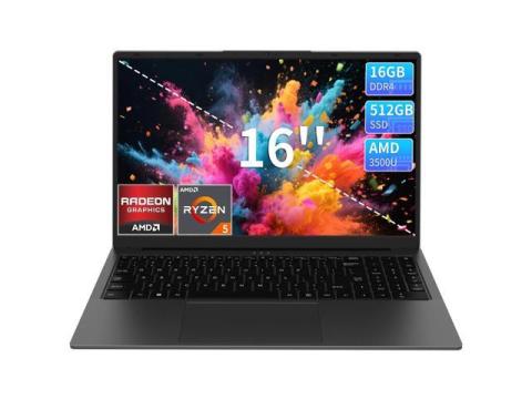 KurieTim Laptop for Business and Student, 16" FHD Display Computer, AMD Ryzen 5 3500U up to 3.7GHz, 16GB RAM, 512GB SSD, Radeon Vega 8 Graphics, Full-Type C, Fingerprint, Backlit KB, Windows 11 Pro