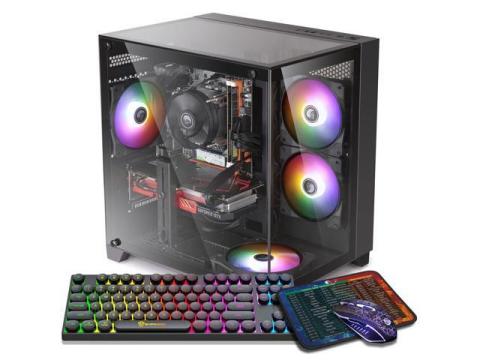 ZER-LON Prebuilt Gaming PC Desktop, Radeon RX 590 8GB GDDR5, AMD Ryzen 5 5500 up to 4.2GHz, 16G RAM, 512GB NVME SSD, WiFi 5.0, RGB Fan x4