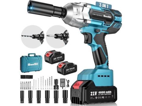 Seesii Cordless Impact Wrench 1/2 inch, High Torque 479 Ft-lbs(650Nm) Brushless Impact Gun,2500RPM w/2x4.0 Battery, 6 Sockets,8 Drill Bits, High Torque Power Impact Driver for Car Home,WH700