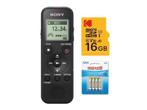 Sony ICD-PX370 Digital Voice Recorder Bundle with 16GB microSDHC Card with Adapter (3 Items)