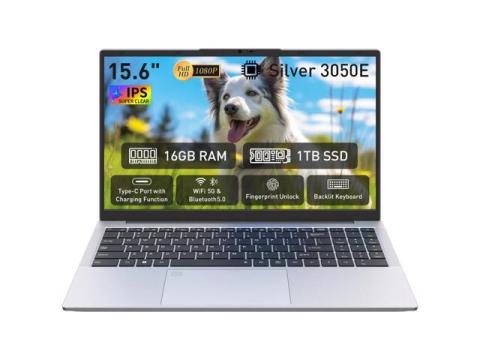 Auusda 15.6" FHD Laptop, 16GB RAM 1TB SSD, Window 11 Pro, Fingerprint Sensor, Backlit Keyboard, AMD Athlon Silver 3050e Processor 4M Cache, Type-C, HDMI, for Work/Study/Daily Use, Silver