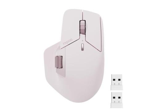 Rapoo MT760 Multi-Device Wireless Mouse, Bluetooth 5.0 and 2.4GHz Multi-Mode Connection, Up to 4 Devices, 11 Programmable Buttons, 4K DPI, Ergonomic Design, 90 Days Battery Life, PC, Pink