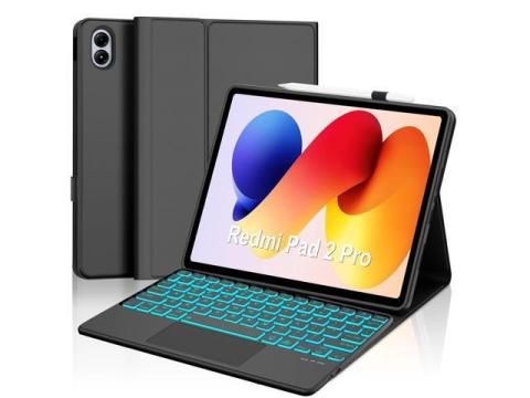 Touch Keyboard Case for Xiaomi Redmi Pad 2 Pro 12.1" 2025, 7 Colors Backlit Detachable Bluetooth Keyboard, Multi-Touch Trackpad, Folio Cover with Pencil Holder for Redmi Pad Pro/Xiaomi Poco Pad 12.1"