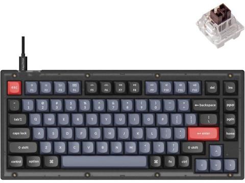 Keychron V1 Wired Custom Mechanical Keyboard, 75% Layout QMK/VIA Programmable Macro with Hot-swappable Keychron K Pro Brown Switch Compatible with Mac Windows Linux (Frosted Black - Translucent)