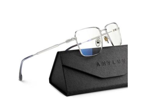 ANYLUV Rectangle Blue Light Glasses, Classic Business Style Computer Glasses, Lightweight Metal Eyeglasses for Anti Eyestrain