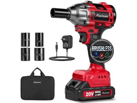 Impact Wrench, 1/2 Impact Gun Brushless Max Torque 332 Ft-lbs (450 N.m), 20V Cordless Impact Wrenches with 2.0 Ah Battery, 2 Variable Speeds, 4PCS Impact Sockets, Charger, Tool Bag