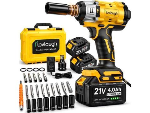 Cordless Impact Wrench 1/2 Inch, 350N.m(250 Ft-lbs) High Torque, Brushless Motor, 2x 4.0Ah Batteries & Fast Charger, 0-3300RPM, 7 Sockets & Bits Set, Electric Impact Gun for Automotive Repair & DIY