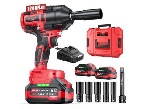 Cordless Impact Wrench, 1/2" impact gun, 1200N.m (900ft-lbs) High Torque Electric Impact Driver, 21V Brushless Electric Impact Wrench with 4.0Ah Li-ion Battery,3000RPM Impact Drill for Home Car Tires