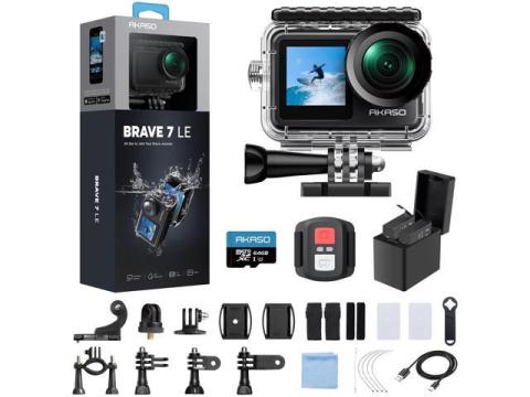 Brave 7 LE 4K30fps Action Camera with 64GB MicroSDXC U3 Memory Card Accessories Kit Bundle Ultra HD 131FT Waterproof Camera EIS 2.0 WiFi Remote Control Zoom Underwater Camera