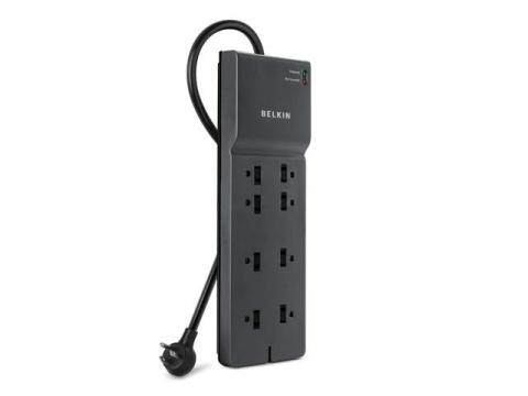 Belkin 8-Outlet Power Strip Surge Protector w/ Flat Plug, 8ft Cord – Ideal for Computers, Home Theatre, Appliances, Office Equipment (2,500 Joules)